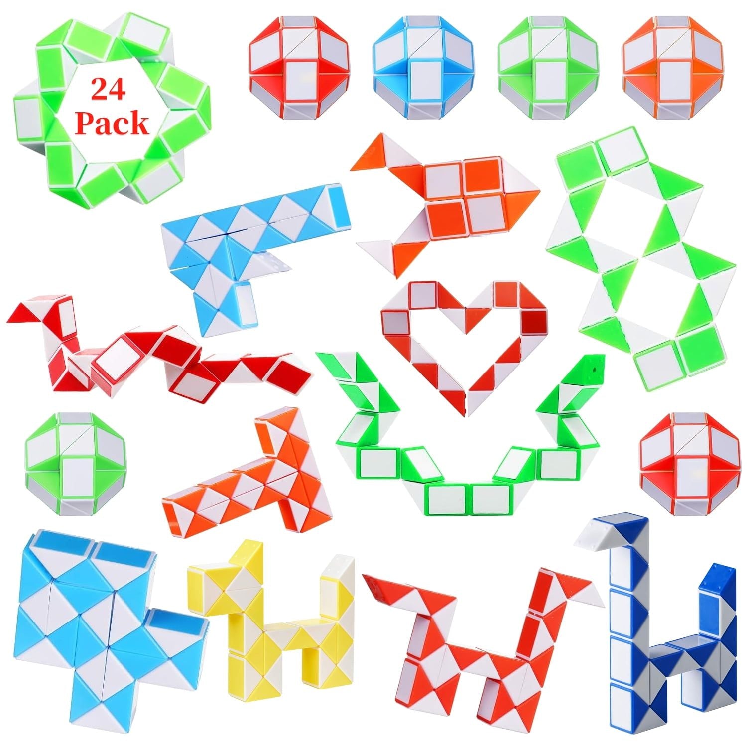 5 Pack 24 Fidget Snake Cube Twist Puzzles Toys, Fidget Sensory Toys Brain Teaser Games, Kids Stocking Stuffers Party Favors Supplies for Teens, Random Color
