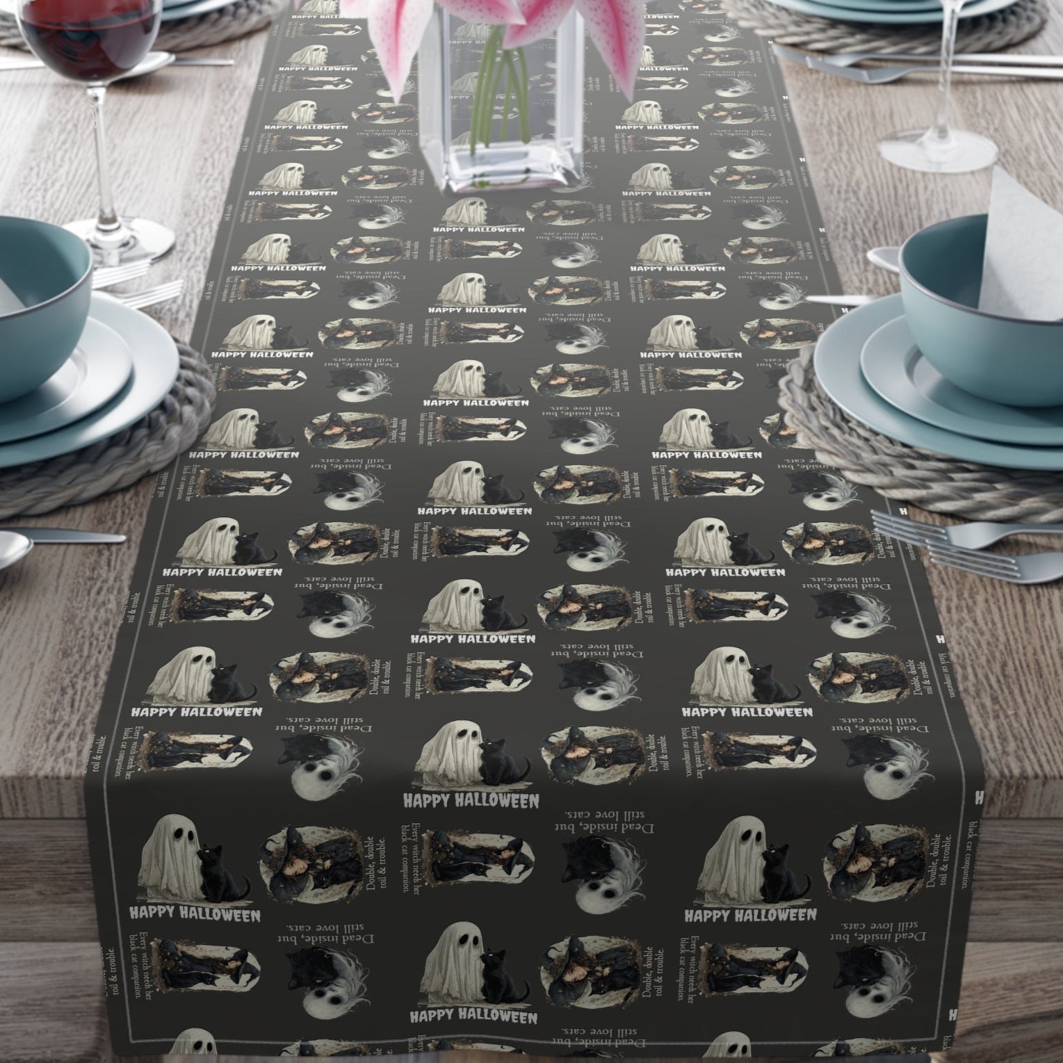 Cat Themed Halloween Table Runner for Festive Decoration