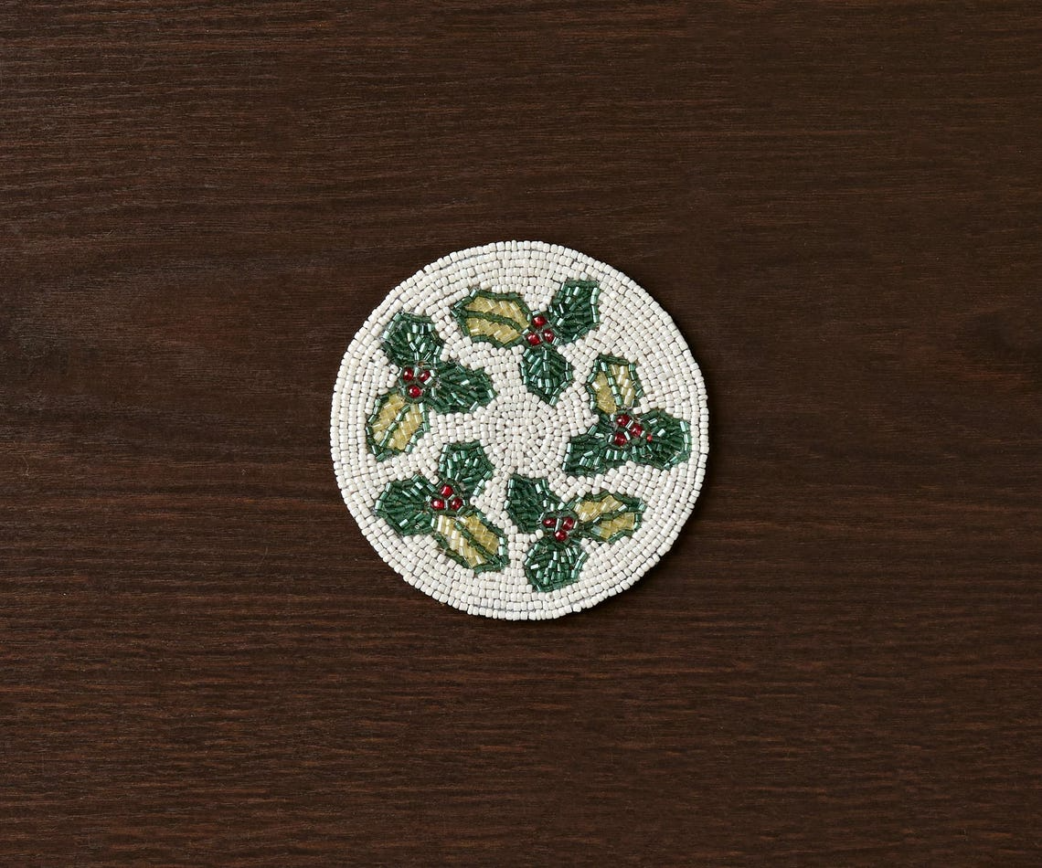 Handmade Beaded Holiday Coaster – Christmas Table Decor by Payton James