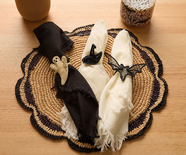 Halloween Napkin Ring with Ghost Bat Witch Hat Options, Handmade Table Decor, Rustic Spooky Party Accent, Fall Dinner Napkin Holder