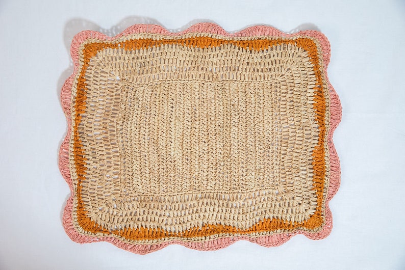 Garden Party placemats with Pink and Orange Edges, Hand Woven Rectangular Table Mat
