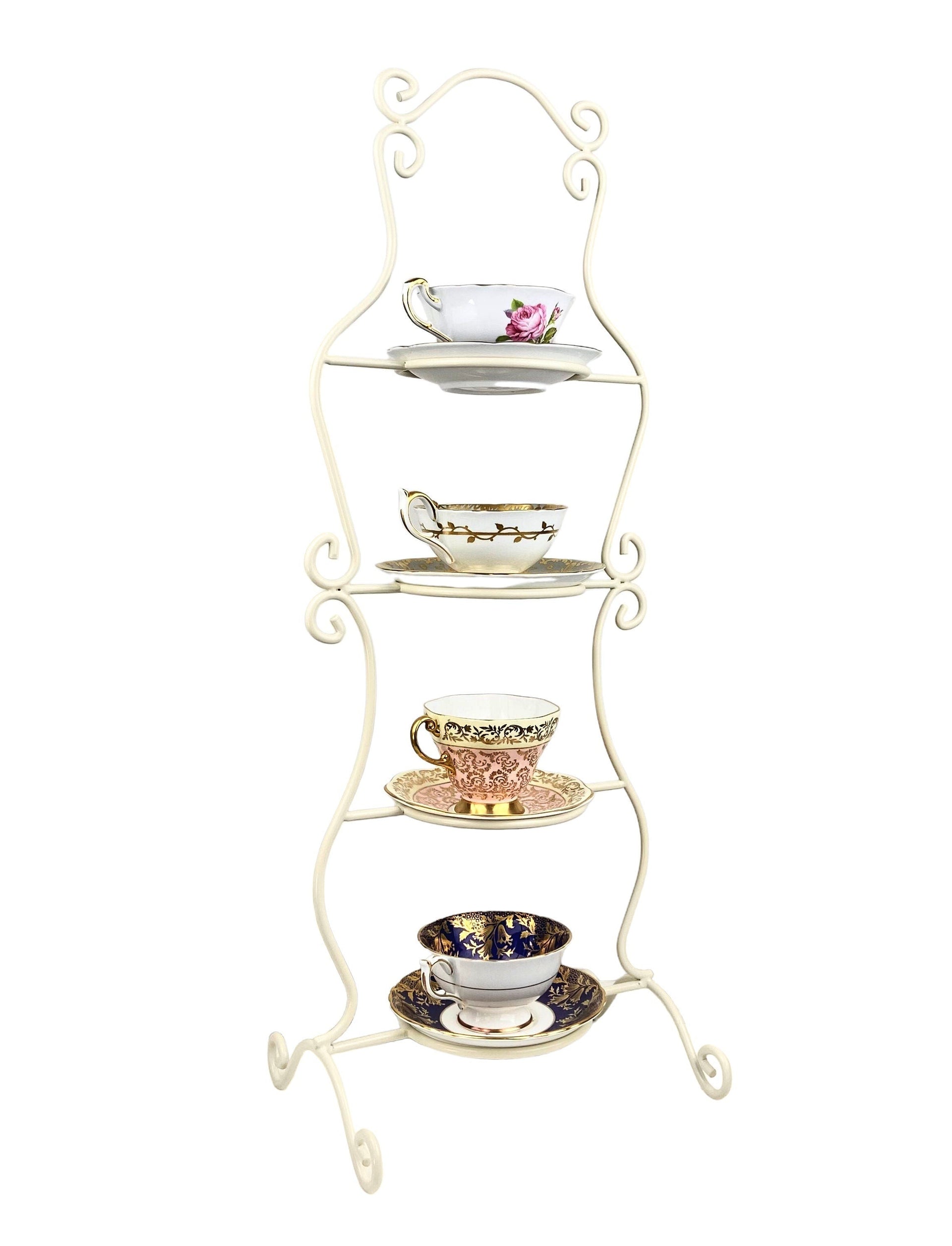 TeaCup Display Stand. Vintage Design 4 Tier Metal Display Rack. Store, Cafe or home decor. Tea party decoration.