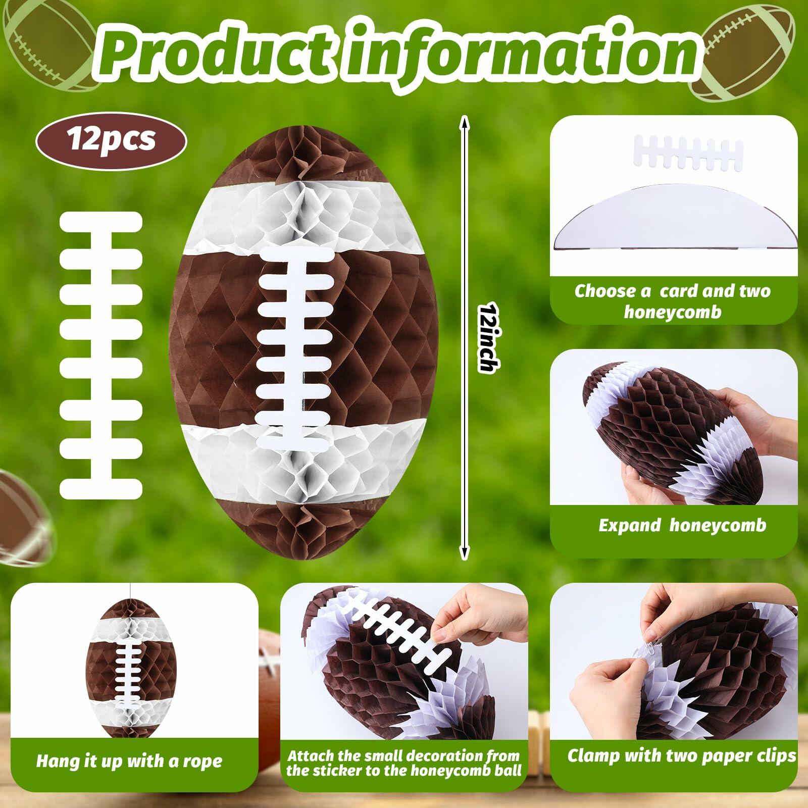 12-Pack 12” Football Honeycomb Lanterns – Sport Party Hanging Decorations