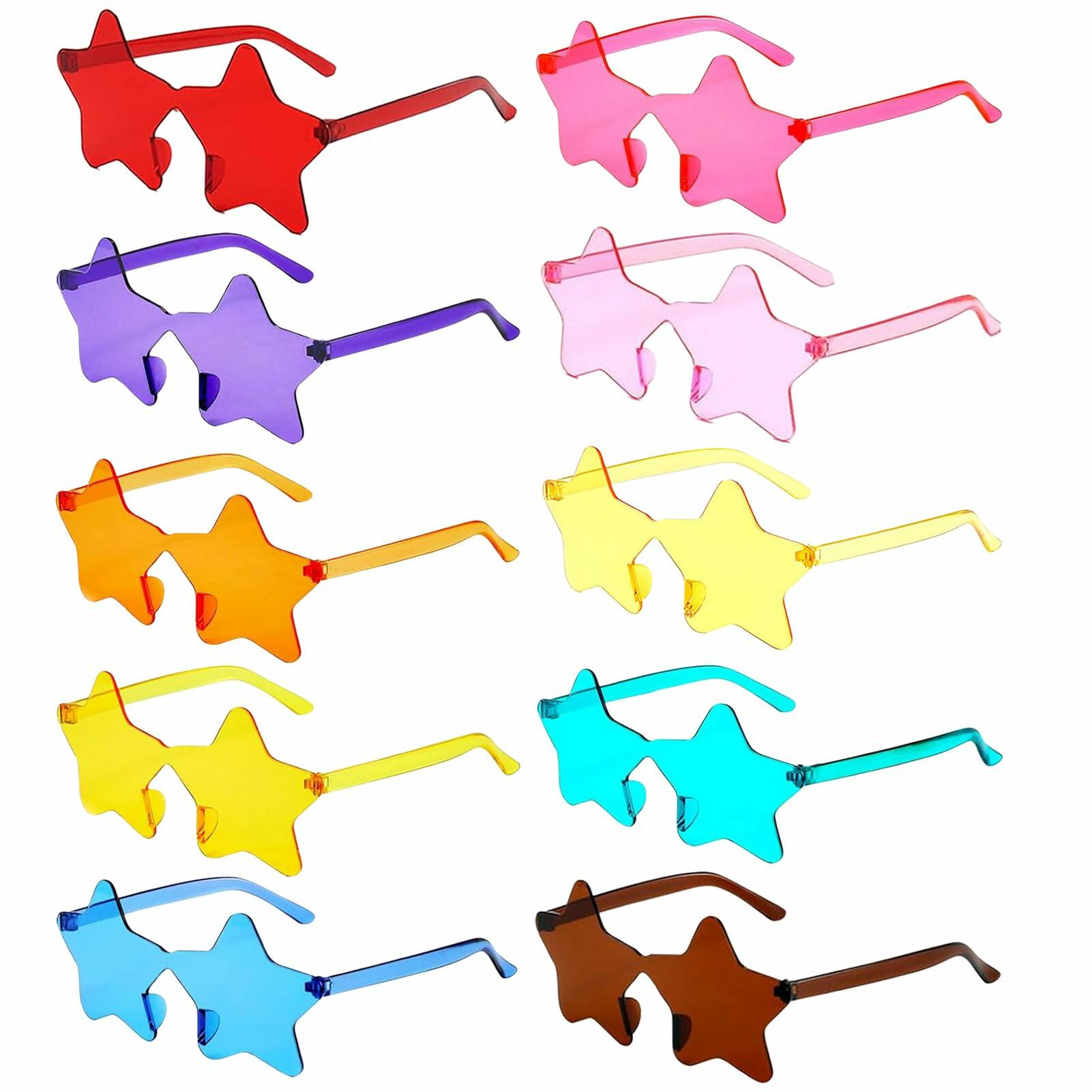 10 Pairs Star Shape Rimless Colorful Sunglasses Bulk Party Favors