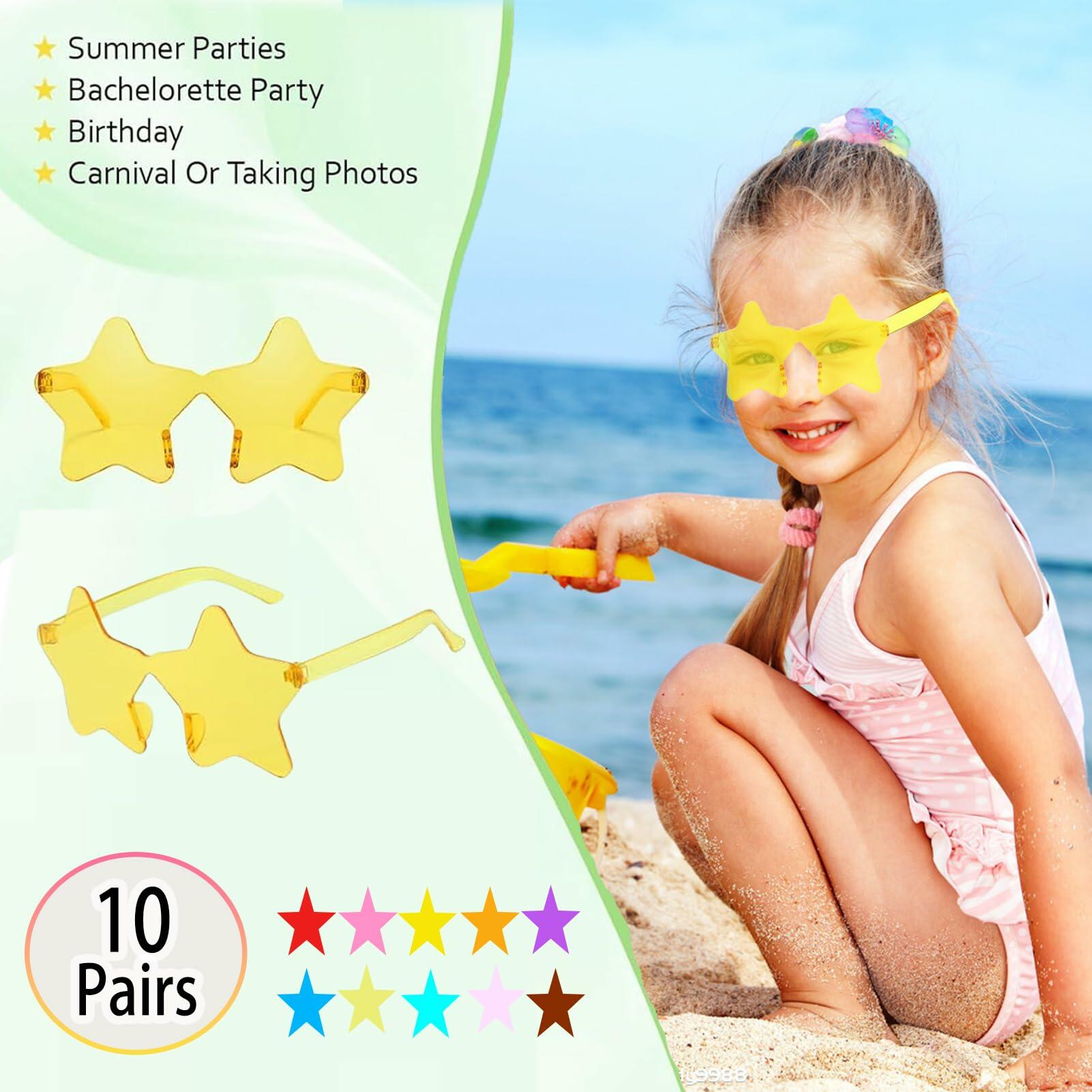 10 Pairs Star Shape Rimless Colorful Sunglasses Bulk Party Favors