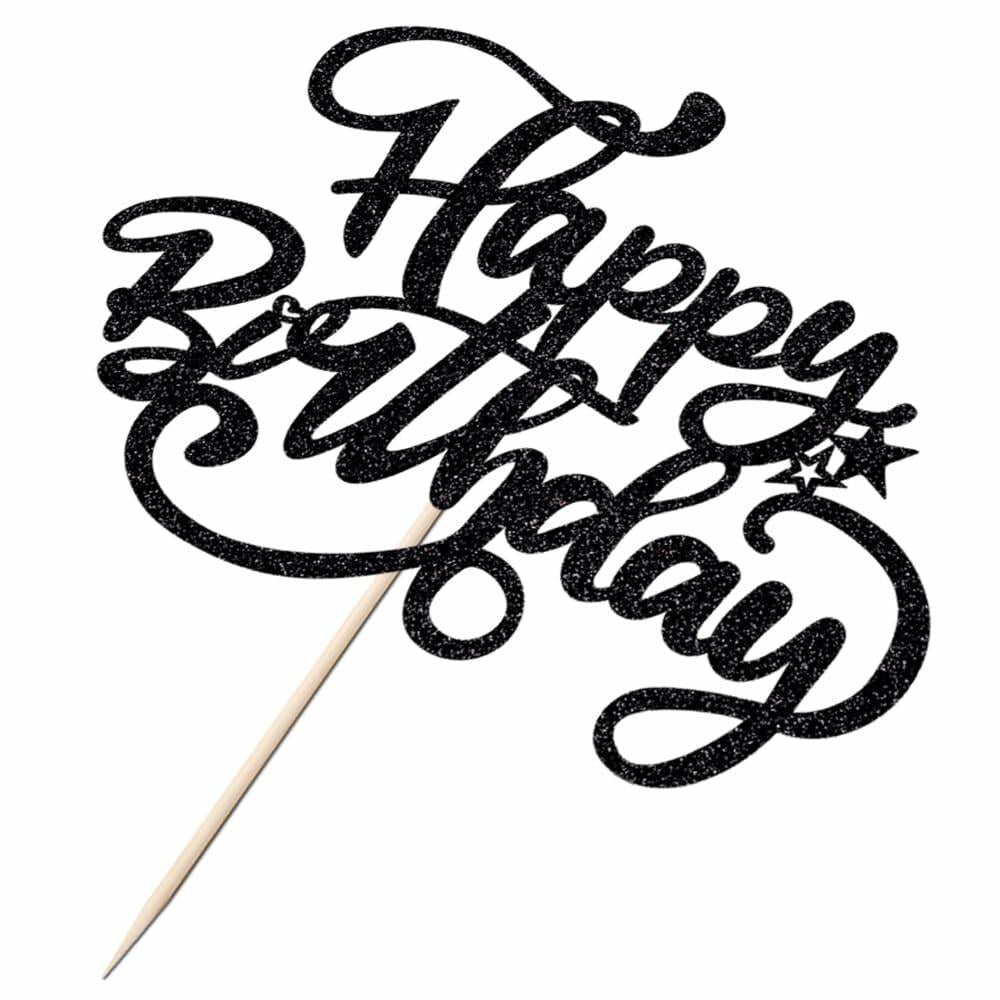 Happy Birthday Cake Topper Black Glitter Party Decoration