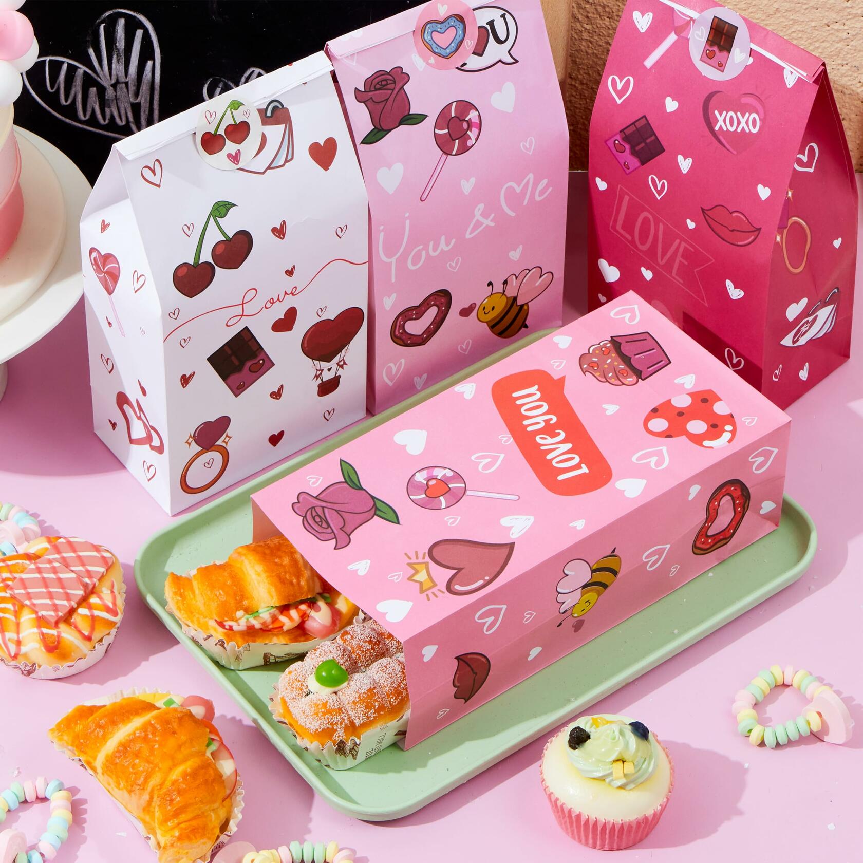 JOYIN Valentines Day Paper Gift Bags 5x9.4 inch 36 Pcs Party Favors