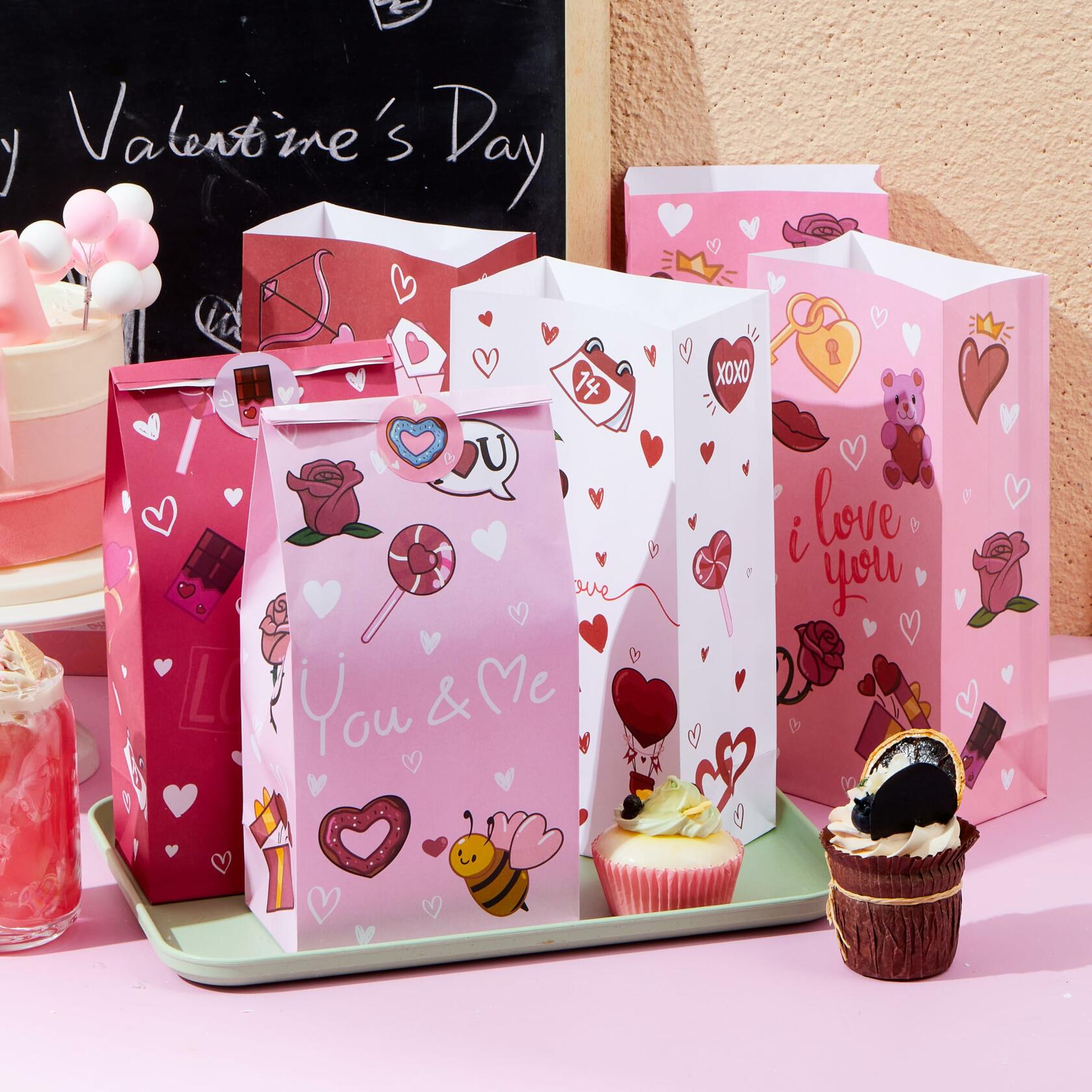 JOYIN Valentines Day Paper Gift Bags 5x9.4 inch 36 Pcs Party Favors