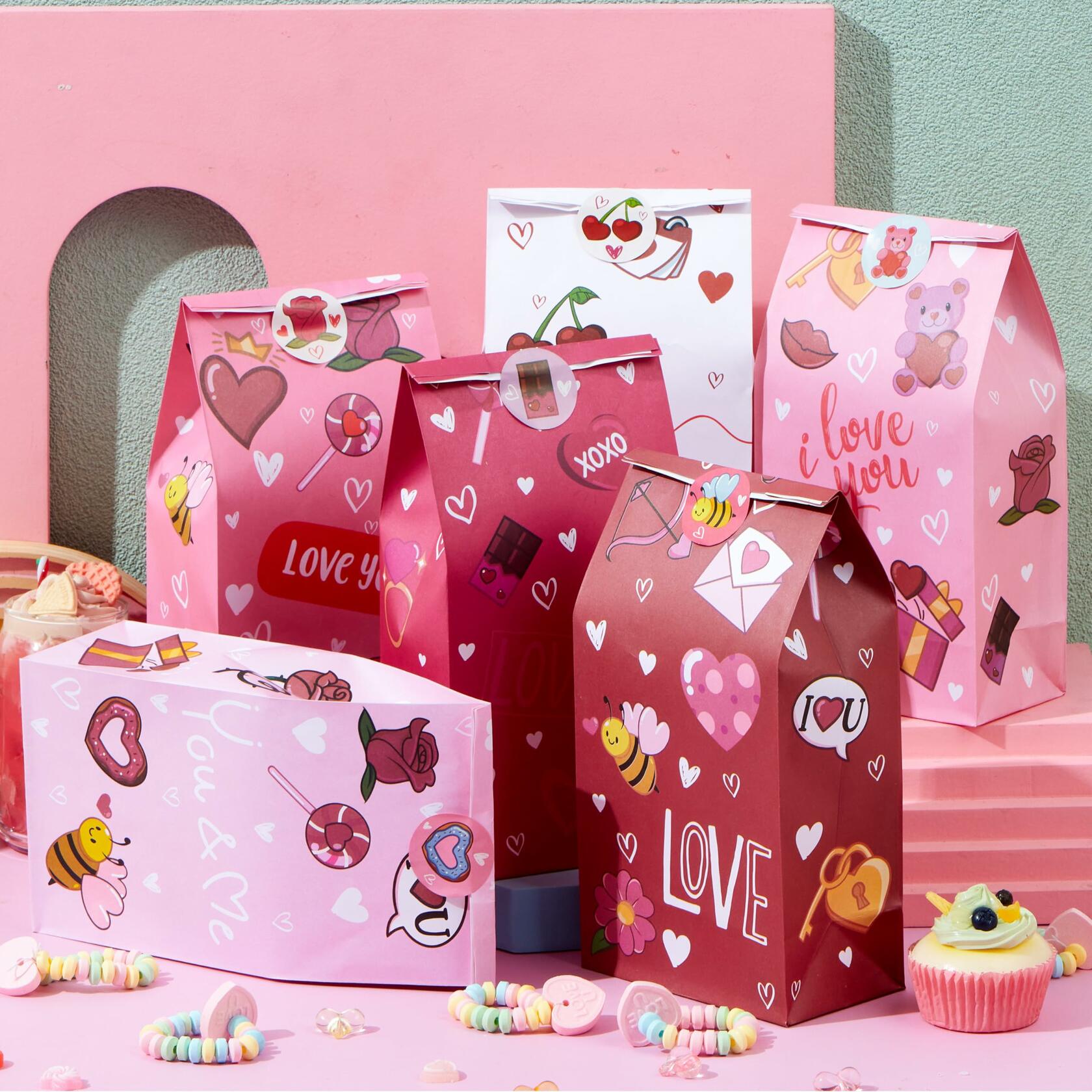 JOYIN Valentines Day Paper Gift Bags 5x9.4 inch 36 Pcs Party Favors