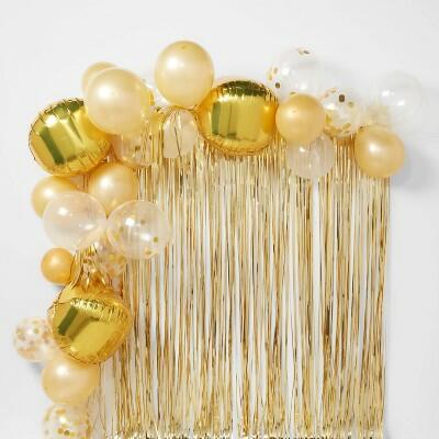 48ct Balloon Arch Garland Décor Kit with Backdrop Gold