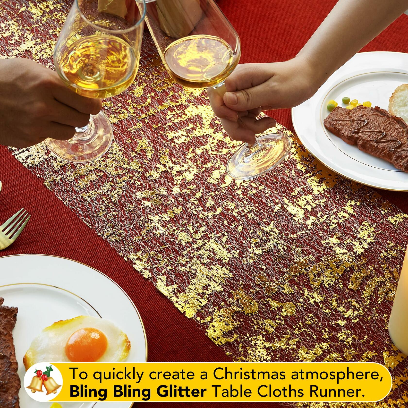 Deconovo Gold Sequin Table Runner 9FT 2PCS Polyester Kitchen Party Decor