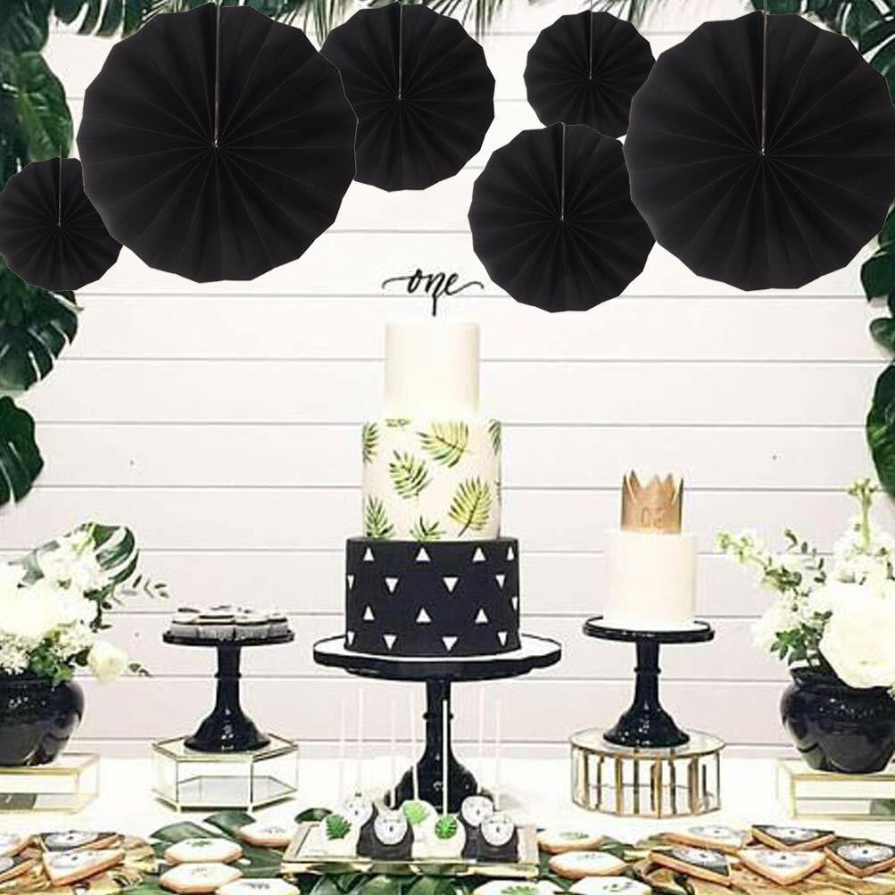 Jungle Paper Fans – 12-Pack Black & Green Tropical Party Decorations