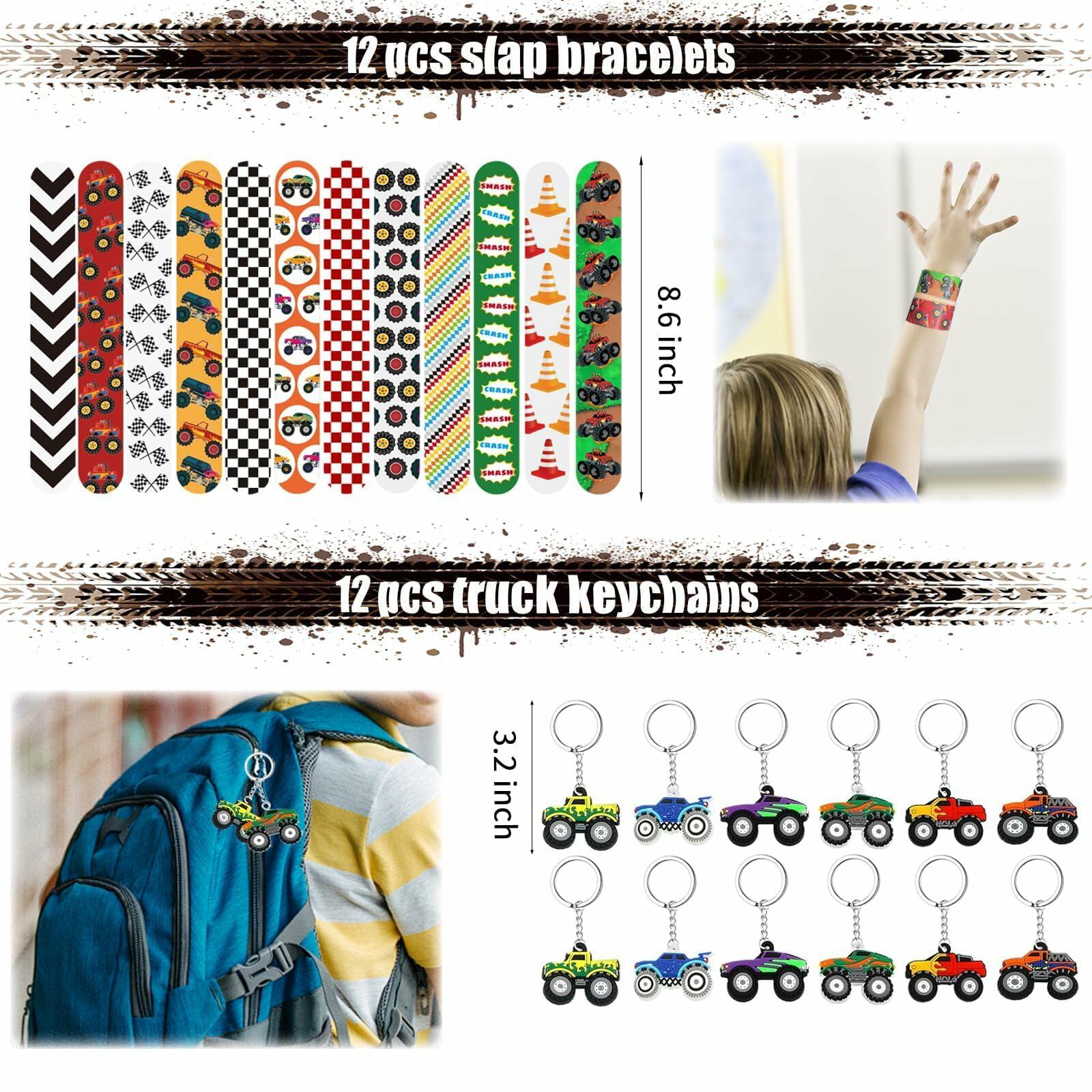 Truck Party Favors Set - Keychains Slap Bracelets Stickers Straws