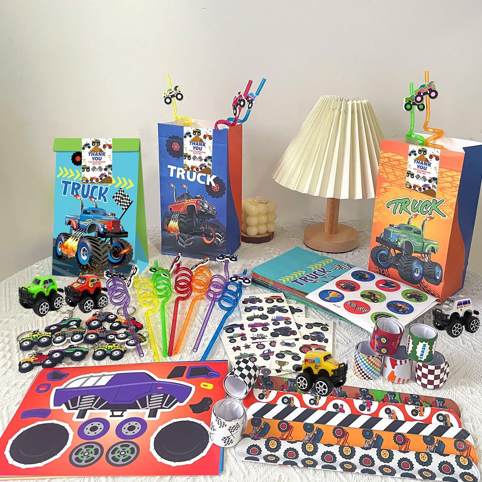 Truck Party Favors Set - Keychains Slap Bracelets Stickers Straws