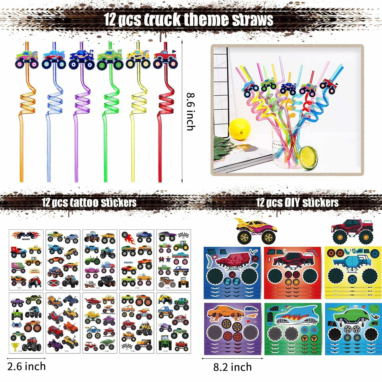 Truck Party Favors Set - Keychains Slap Bracelets Stickers Straws