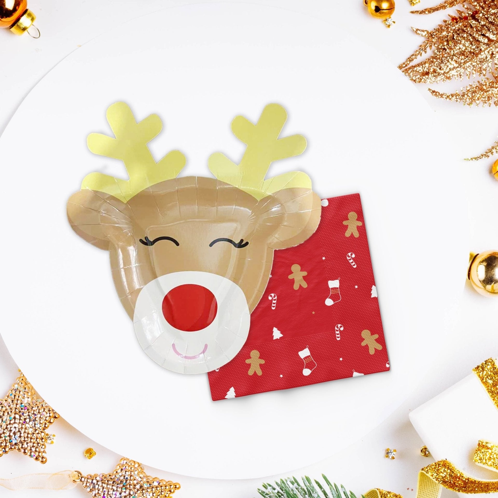Reindeer-Shaped Christmas Plates – Festive Holiday Party Tableware