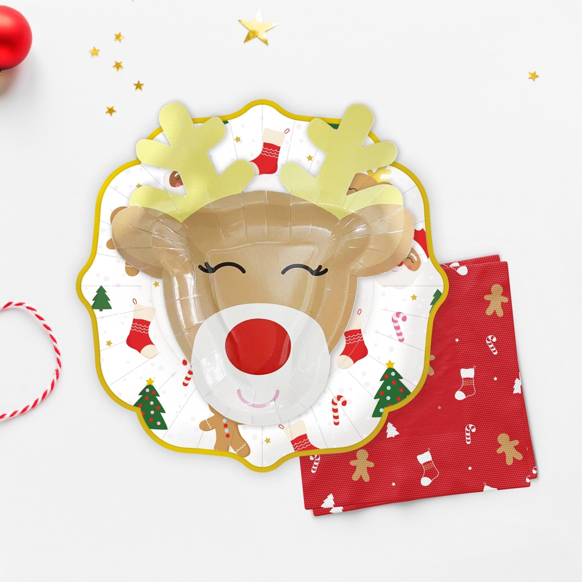 Reindeer-Shaped Christmas Plates – Festive Holiday Party Tableware