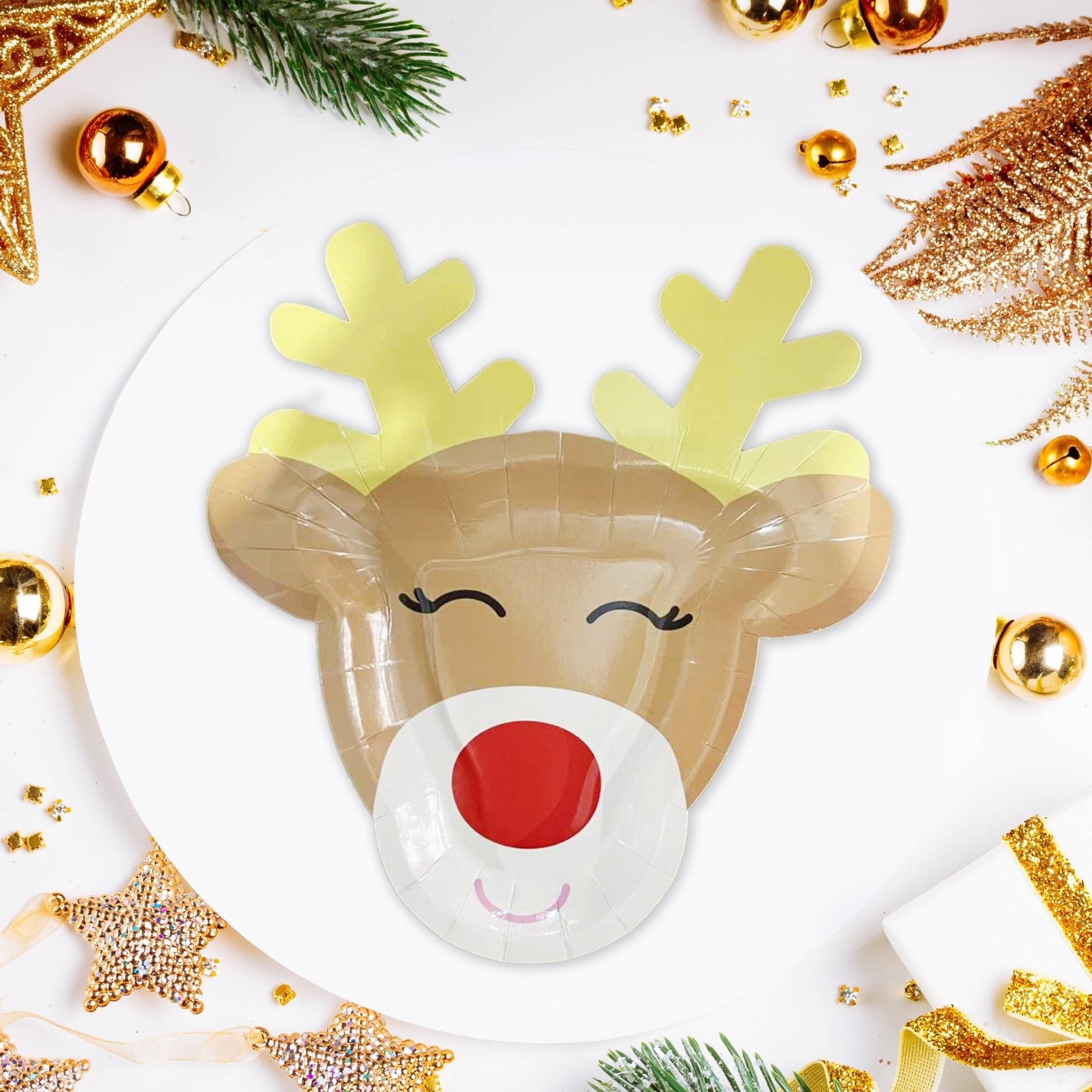 Reindeer-Shaped Christmas Plates – Festive Holiday Party Tableware