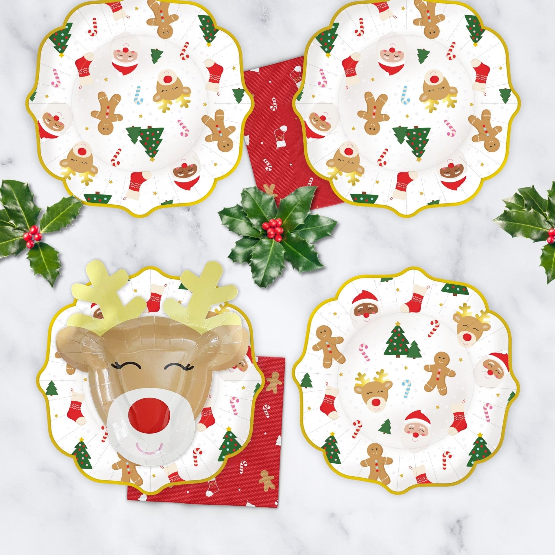 Reindeer-Shaped Christmas Plates – Festive Holiday Party Tableware